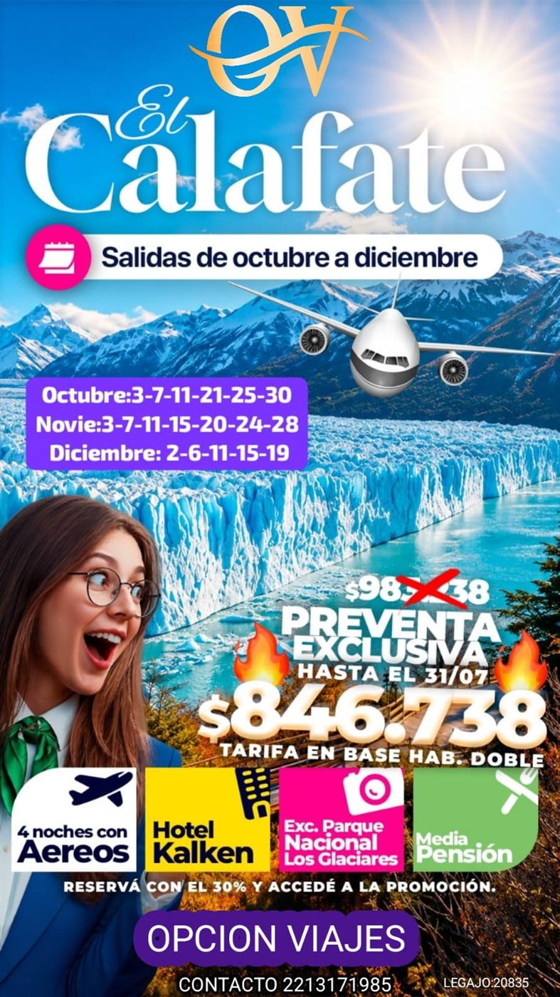 Promoción El Calafate, salidas de octubre a diciembre